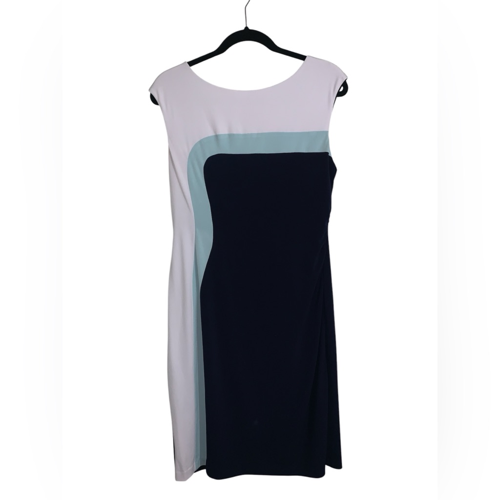 Connected Apparel Navy And White Color-Block Stretch Mini Dress Size 10